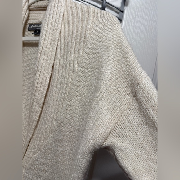 Eddie Bauer Lounge Cardigan Sweater Women’s L Ivory Long Sleeve Cozy Neutral - Picture 15 of 16